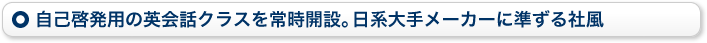 自己啓発用の英会話クラスを常時開設。日系大手メーカーに準ずる社風